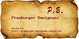 Presburger Benignusz névjegykártya
